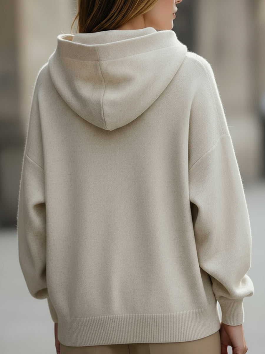 Holly - Ivory Relaxed Hoodie With Kangaroo Pocket