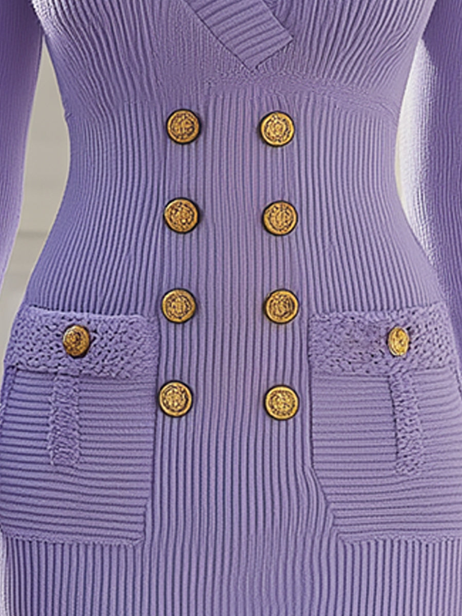 Tess - Elegant Double Breasted Lilac Knit Dress