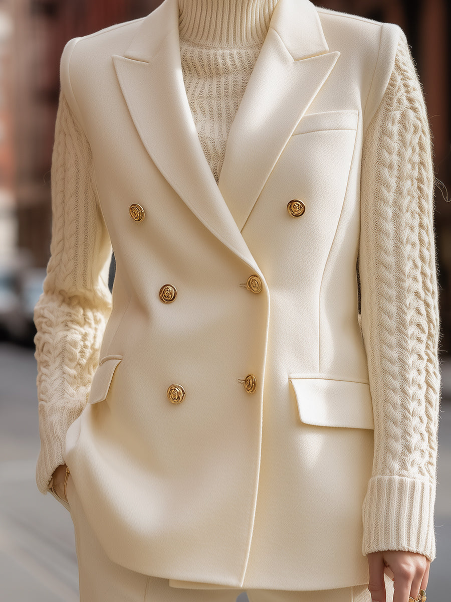 Christina - Knit Turtleneck Sweater And Double-Breasted Blazer Set