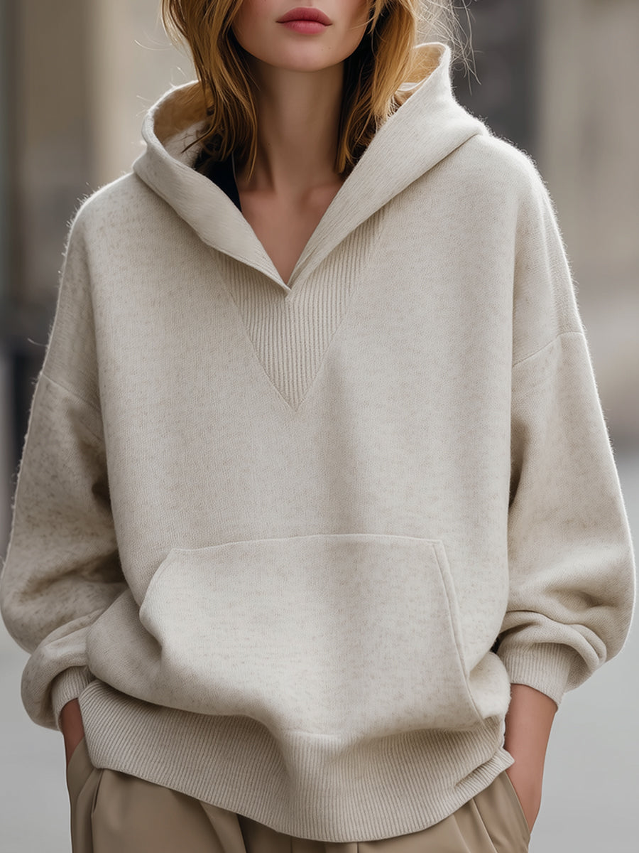 Holly - Ivory Relaxed Hoodie With Kangaroo Pocket