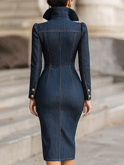 Lindsey - Double-Breasted Structured Denim Midi Dress