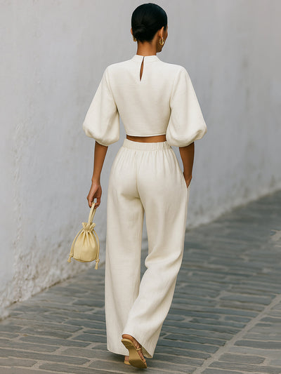 Glowy - Creamy White Textured Lantern Sleeve Set