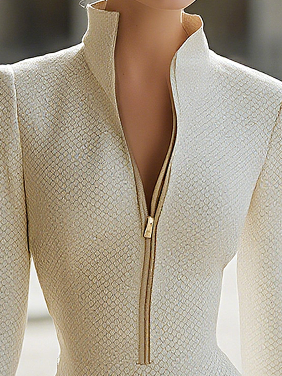 Tara - Textured Zipper Hourglass Leather Mini Dress