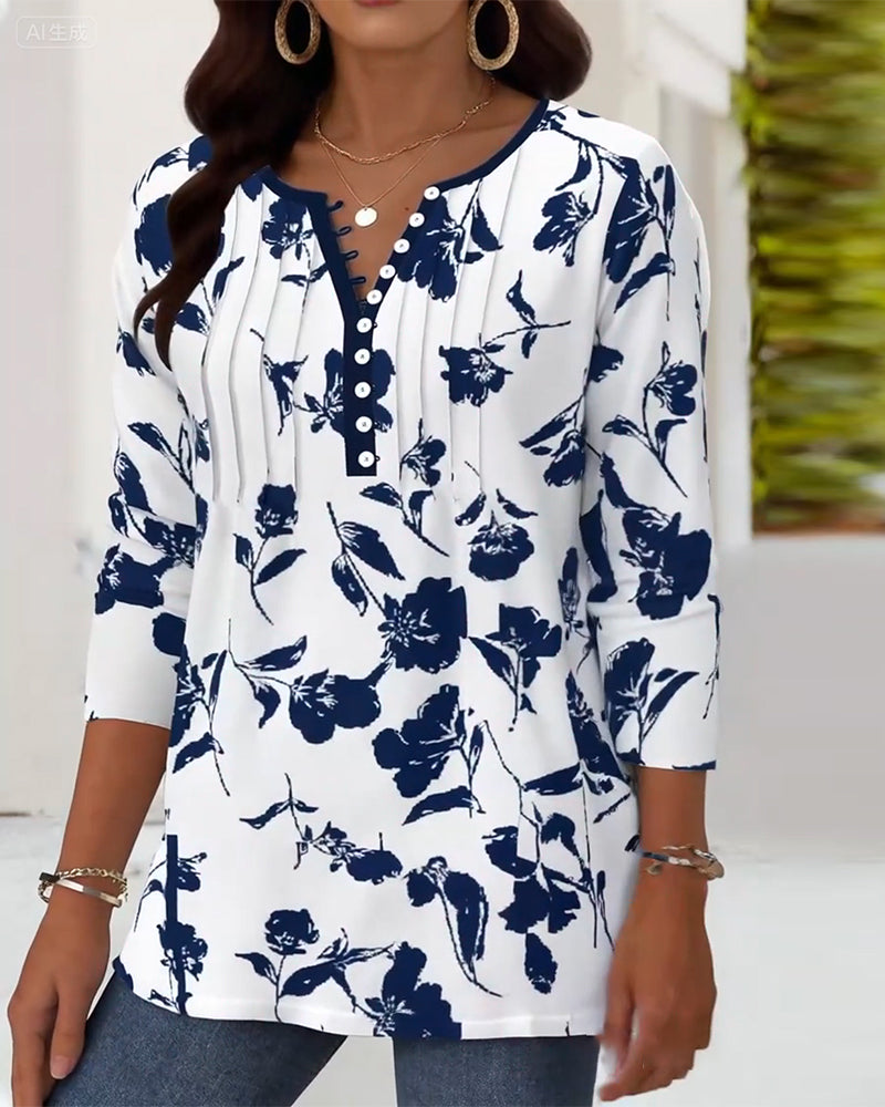 Evelyn™ - Printed Button-Up Fashion Blouse