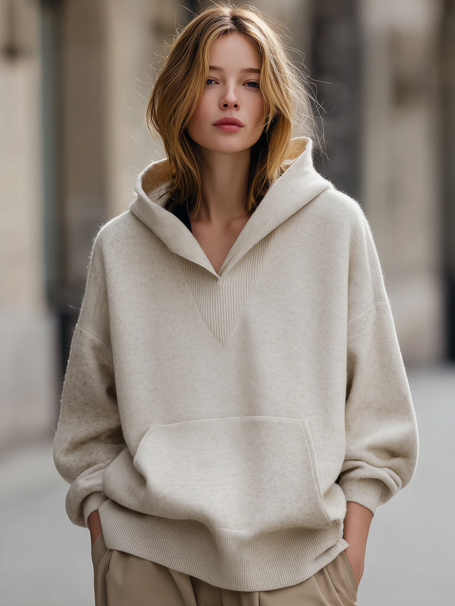 Holly - Ivory Relaxed Hoodie With Kangaroo Pocket