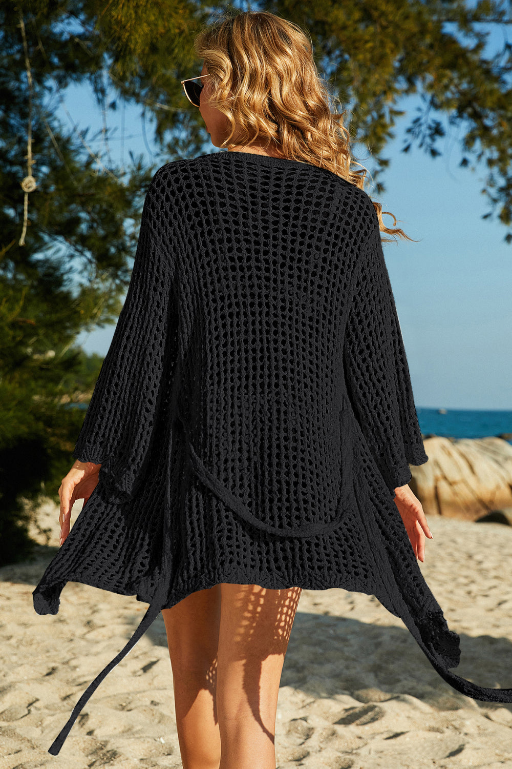 Shanna - Tie Waist Openwork Crochet Cover Up
