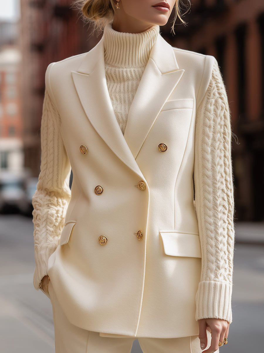 Christina - Knit Turtleneck Sweater And Double-Breasted Blazer Set